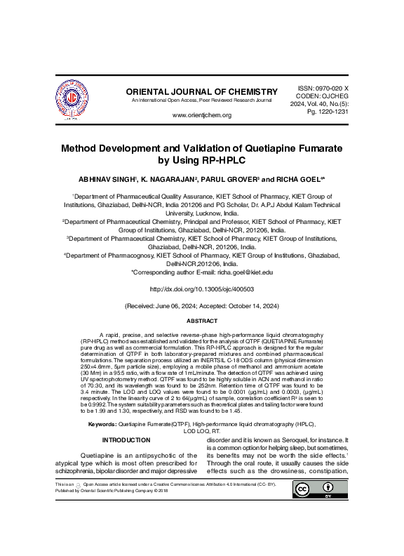 (PDF) Method Development and Validation of Quetiapine Fumarate by Using ...