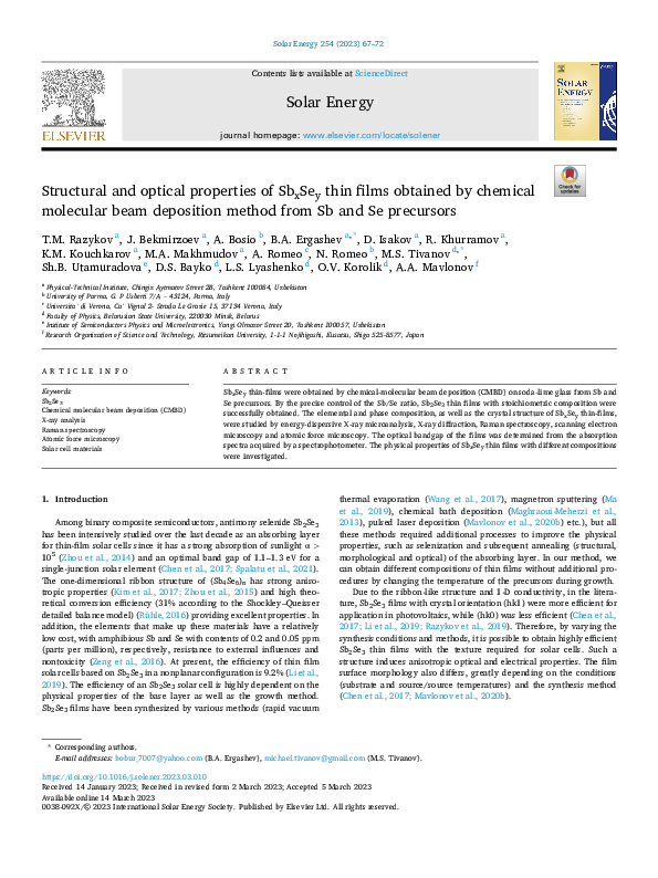 (PDF) Structural and optical properties of SbxSey thin films obtained ...