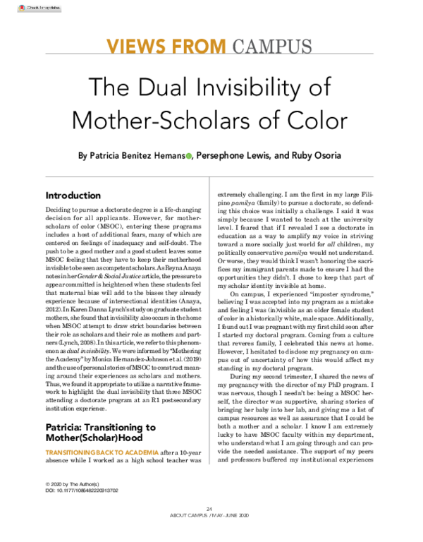 (PDF) The Dual Invisibility of Mother-Scholars of Color