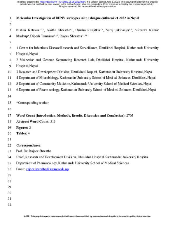 (PDF) Molecular Investigation of DENV serotypes in the dengue outbreak ...