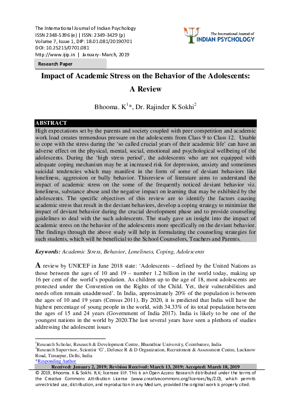 (PDF) Impact of Academic Stress on the Behavior of the Adolescents: A ...