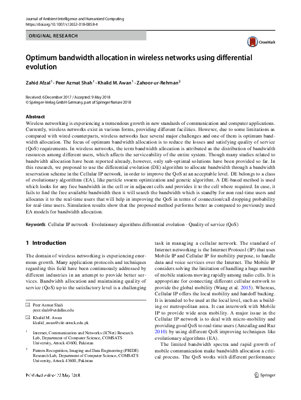 Visual Reference: Pdf Optimum Bandwidth Allocation In Wireless Networks Using