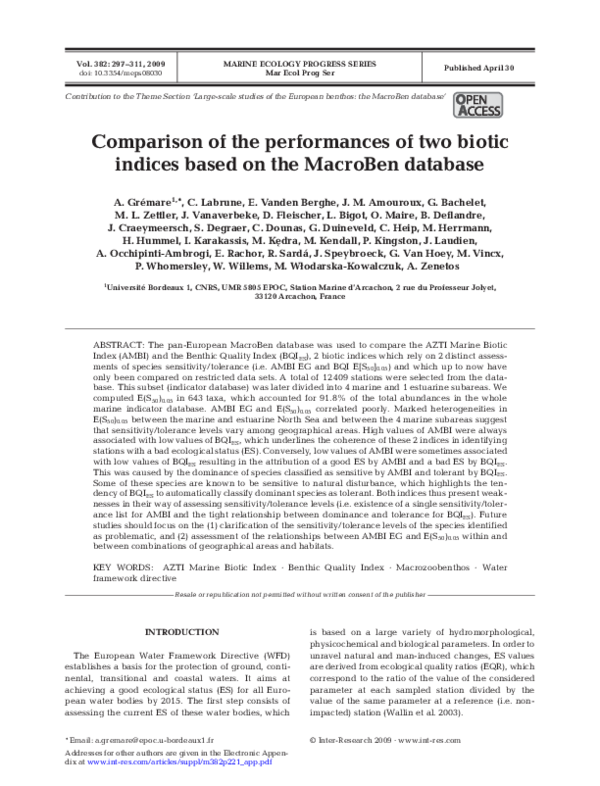 (PDF) Comparison of the performances of two biotic indices based on the ...