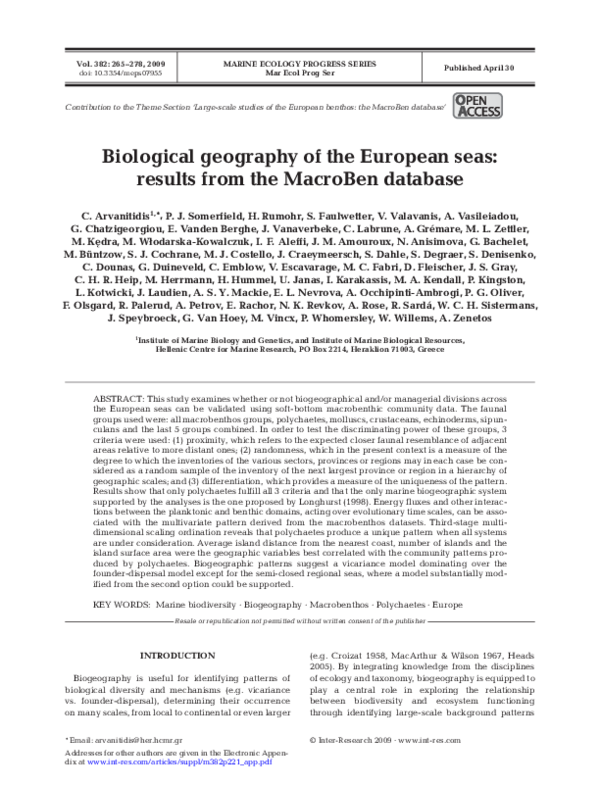 (PDF) Biological geography of the European seas: results from the ...