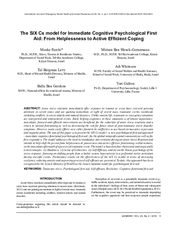 (PDF) The SIX Cs model for Immediate Cognitive Psychological First Aid ...