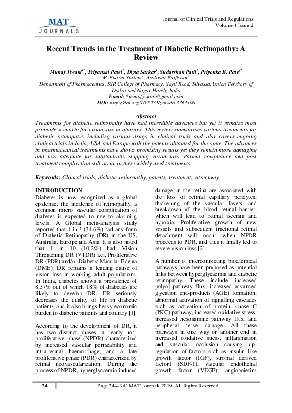 (PDF) Recent Trends in the Treatment of Diabetic Retinopathy: A Review