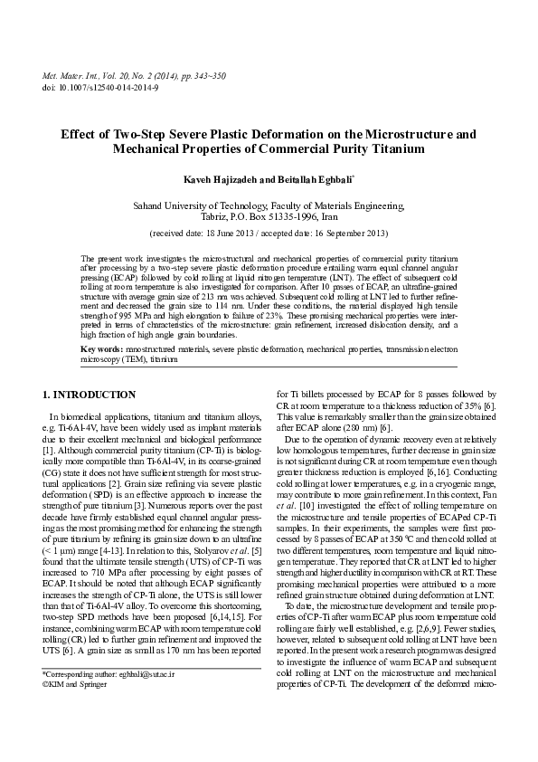 (PDF) Effect of two-step severe plastic deformation on the ...