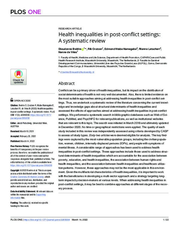 (PDF) Health inequalities in post-conflict settings: A systematic review