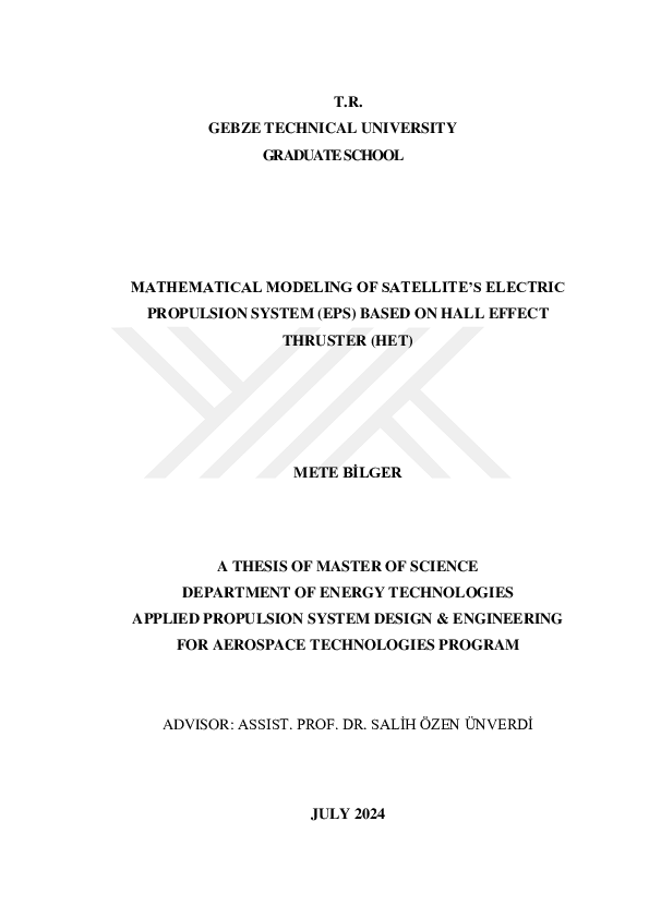 (PDF) MATHEMATICAL MODELING OF SATELLITE'S ELECTRIC PROPULSION SYSTEM ...