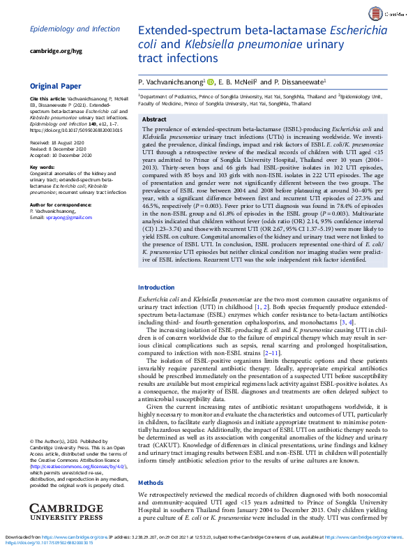 (PDF) Extended-spectrum beta-lactamase Escherichia coli and Klebsiella ...