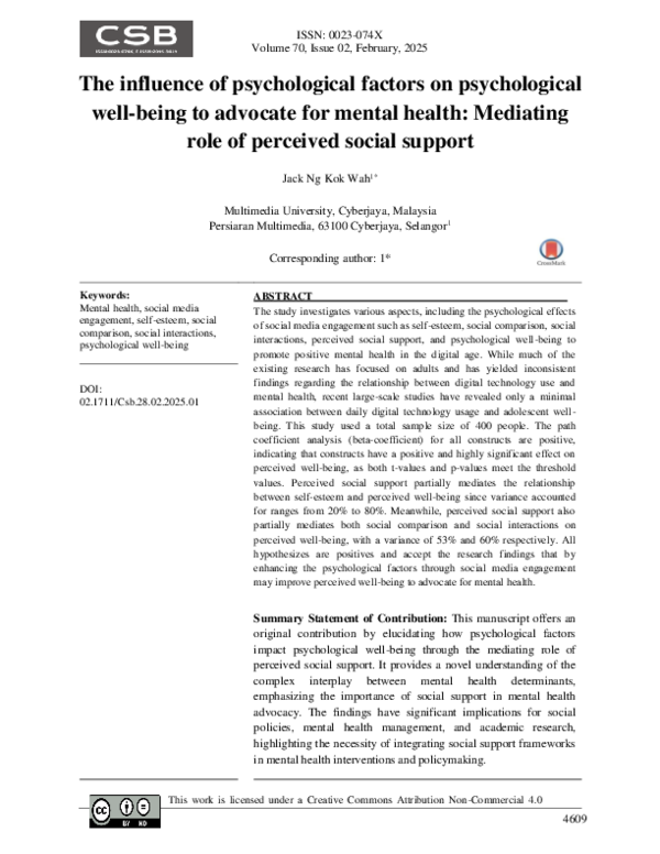 (PDF) The influence of psychological factors on psychological well ...