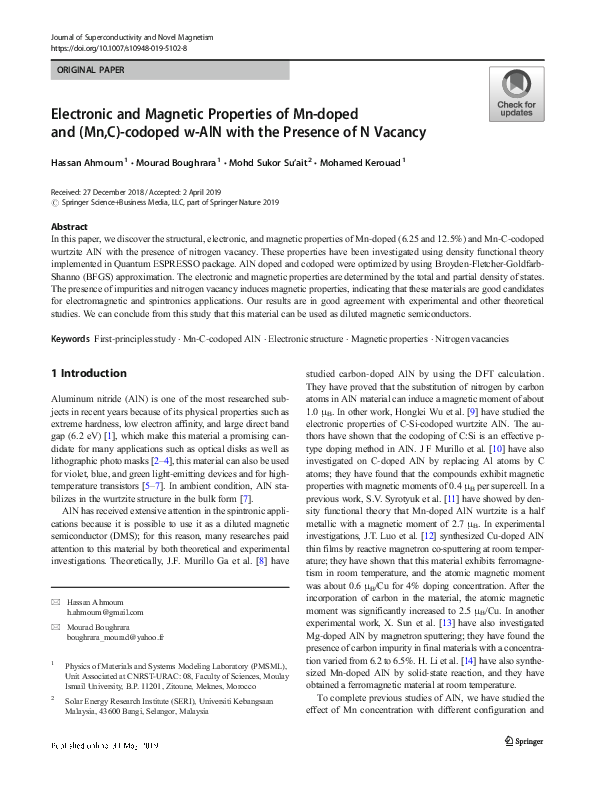 (PDF) Electronic and magnetic properties of Mn-doped BeSiAs2and ...