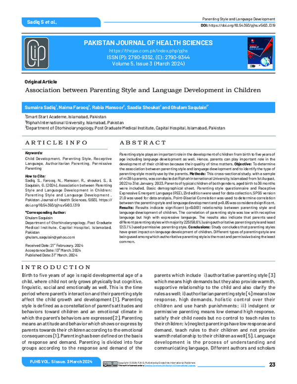 (PDF) Association between Parenting Style and Language Development in ...