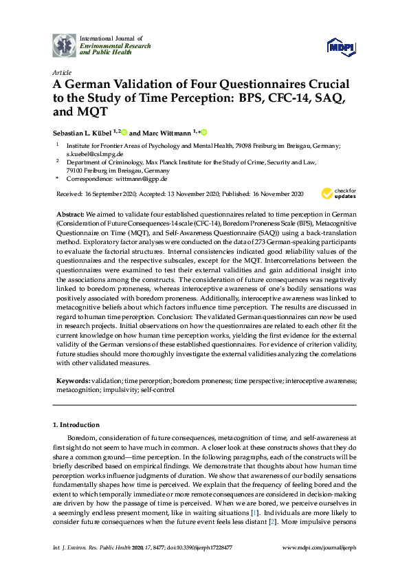 (PDF) A German Validation of Four Questionnaires Crucial to the Study ...