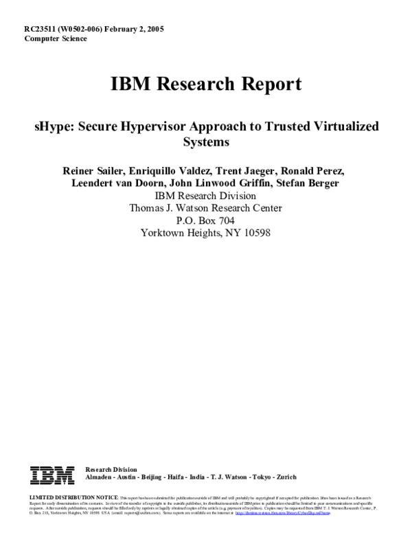 (PDF) sHype: Secure hypervisor approach to trusted virtualized systems