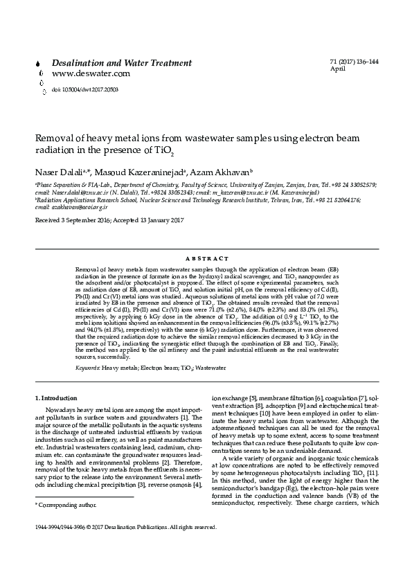(PDF) Removal of heavy metal ions from wastewater samples using ...