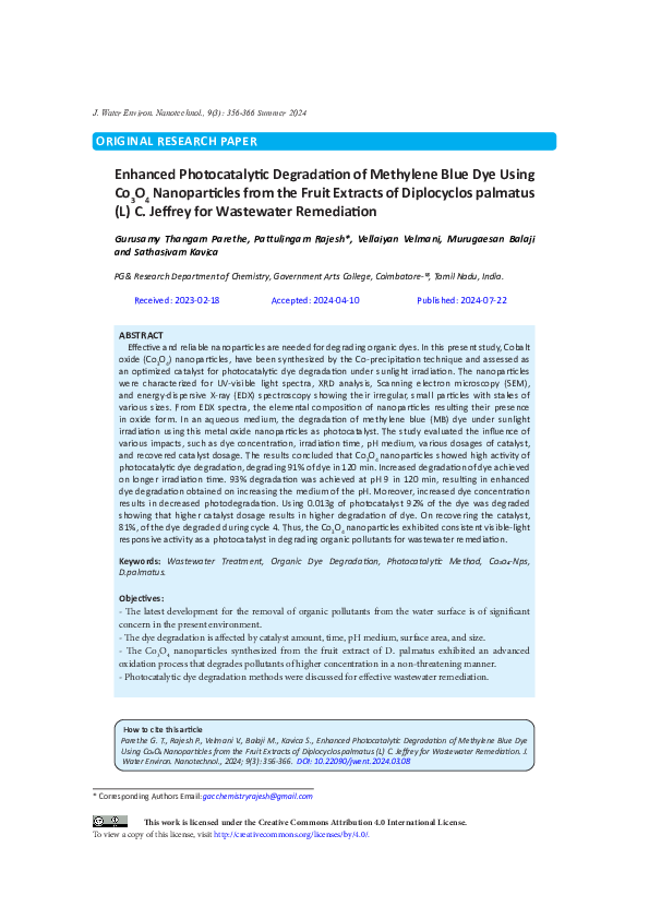 (PDF) Enhanced Photocatalytic Degradation of Methylene Blue Dye Using ...