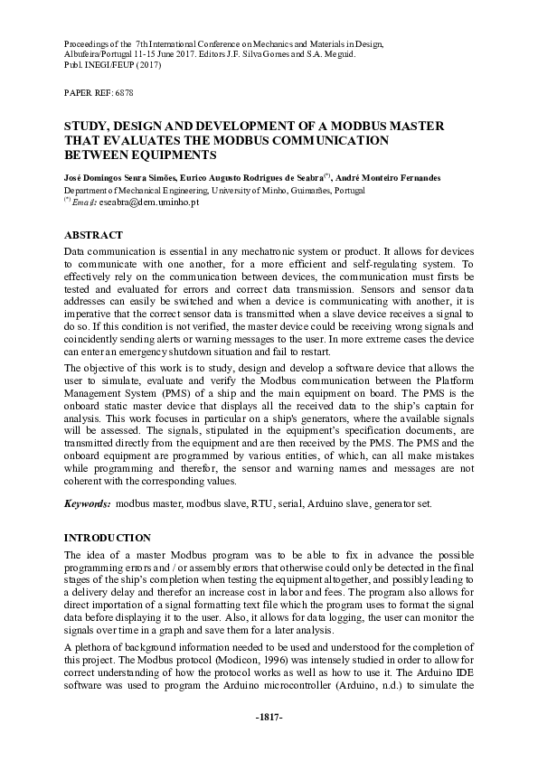 (PDF) Study, design and development of a modbus master that evaluates ...