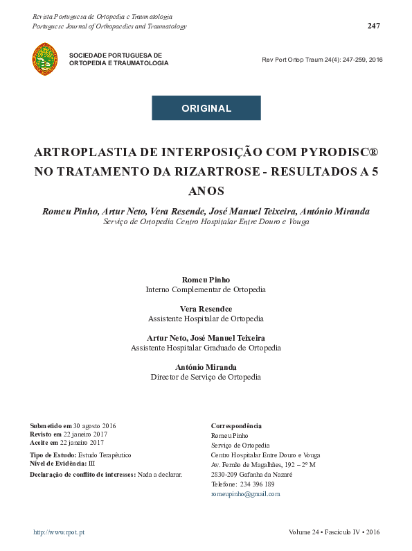 (PDF) Artroplastia de Interposição com PyroDisc® no Tratamento da ...