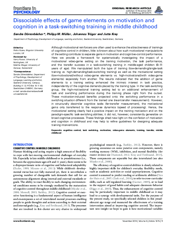 (PDF) Dissociable effects of game elements on motivation and cognition ...