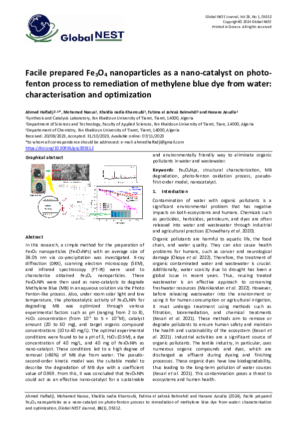 (PDF) Facile prepared Fe3O4 nanoparticles as a nano-catalyst on photo ...