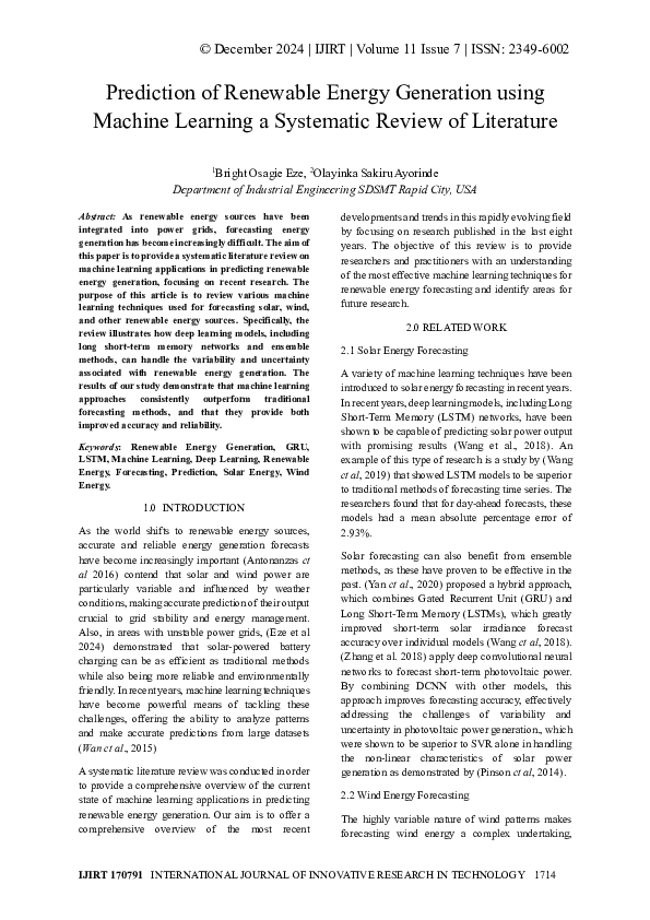 (PDF) Prediction of Renewable Energy Generation using Machine Learning ...