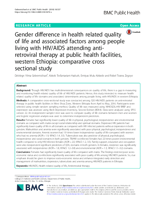 (PDF) Gender difference in health related quality of life and ...