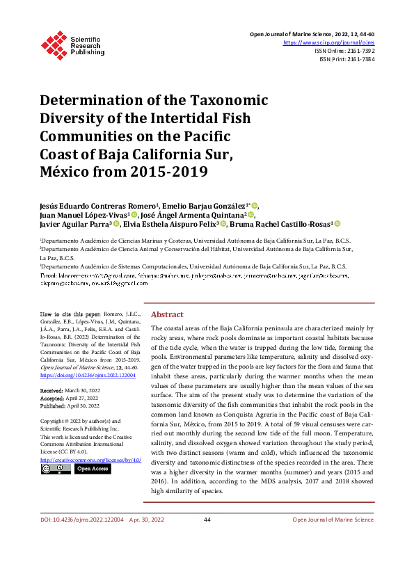 (PDF) Determination of the Taxonomic Diversity of the Intertidal Fish ...
