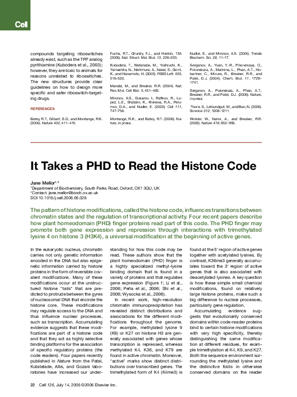 (PDF) It Takes a PHD to Read the Histone Code