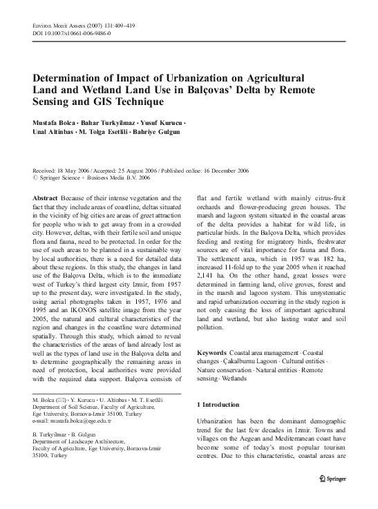 (PDF) Determination of impact of urbanization on agricultural land and ...