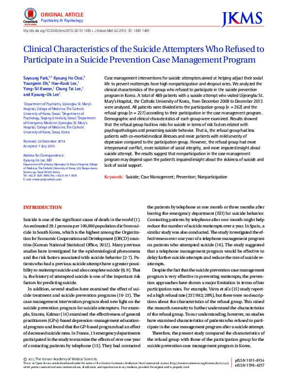 (PDF) Clinical Characteristics of the Suicide Attempters Who Refused to ...