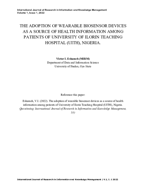 (PDF) THE ADOPTION OF WEARABLE BIOSENSOR DEVICES AS A SOURCE OF HEALTH ...