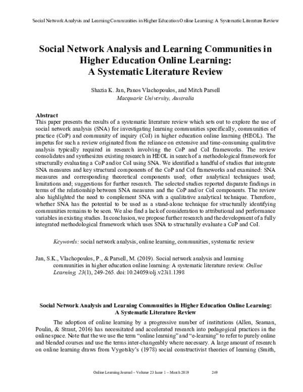 (PDF) Social Network Analysis and Online Learning Communities in Higher ...