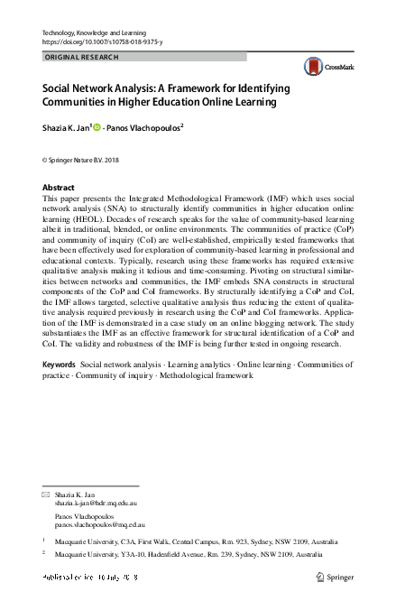 (PDF) Social Network Analysis: A Framework for Identifying Communities ...