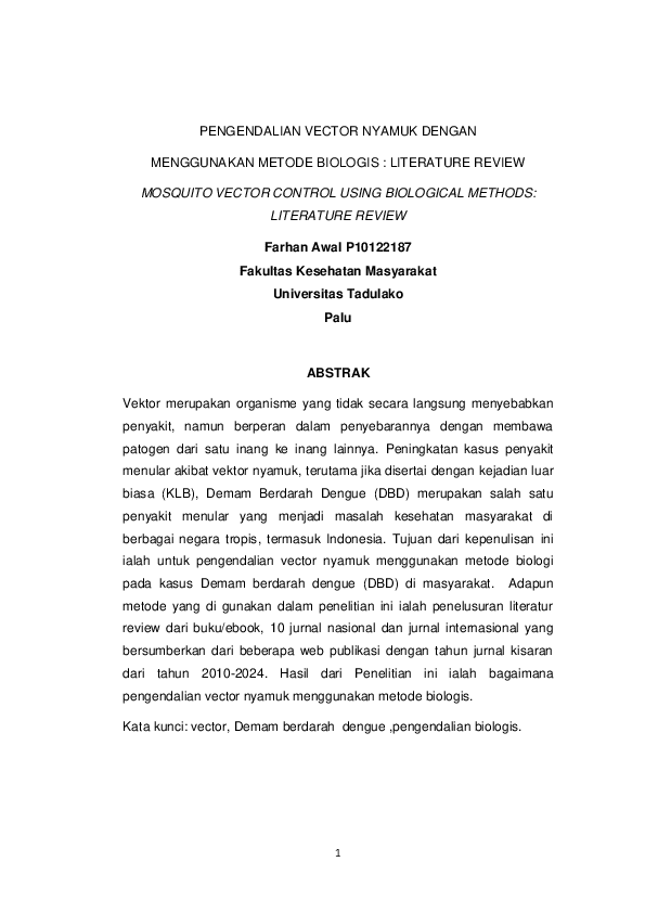 (PDF) PENGENDALIAN VECTOR NYAMUK DENGAN MENGGUNAKAN METODE BIOLOGIS ...