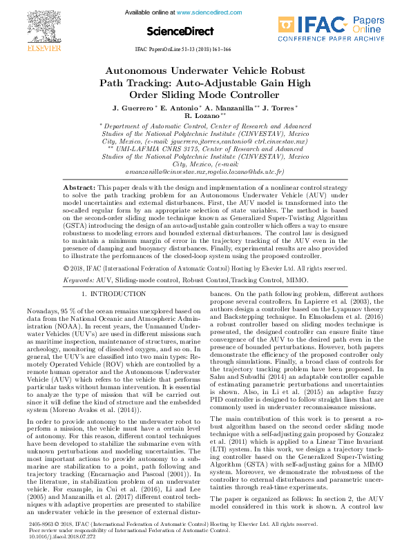 (PDF) Autonomous Underwater Vehicle Robust Path Tracking: Auto ...