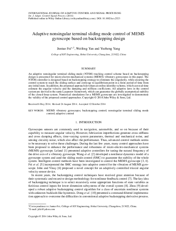 (PDF) Adaptive Non-singular Terminal Sliding Mode Control for an ...