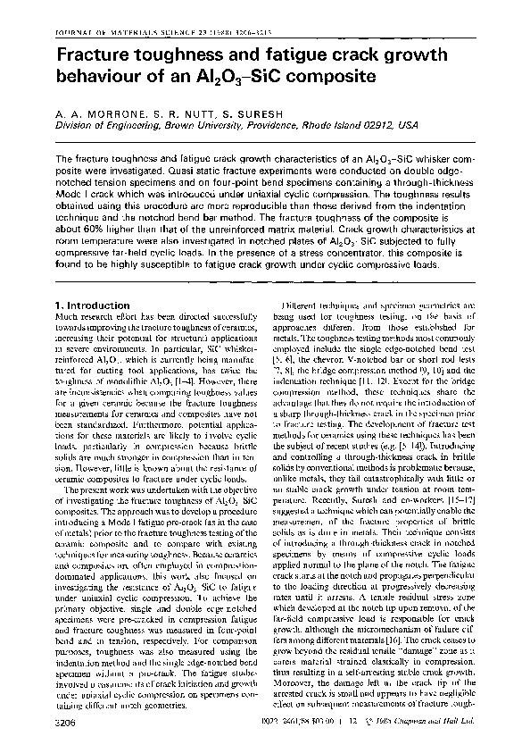 (PDF) Fracture toughness and fatigue crack growth behaviour of an Al2O3 ...