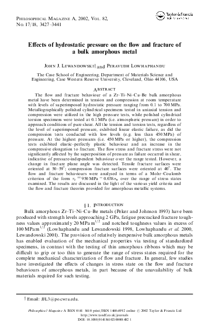 (PDF) Effects of hydrostatic pressure on the flow and fracture of a ...