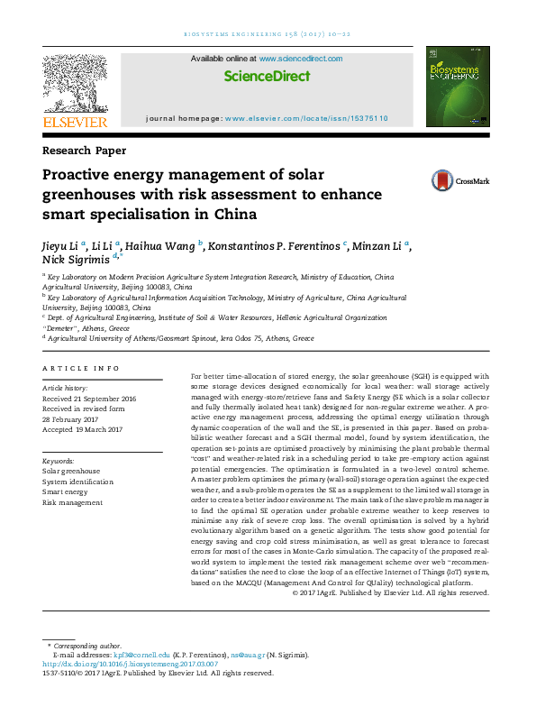 (PDF) Proactive energy management of solar greenhouses with risk ...