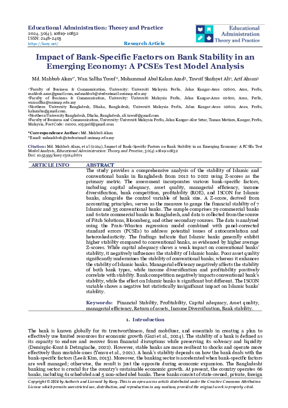 (PDF) Impact of Bank-Specific Factors on Bank Stability in an Emerging ...