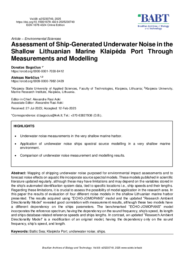 (PDF) Assessment of Ship-Generated Underwater Noise in the Shallow ...