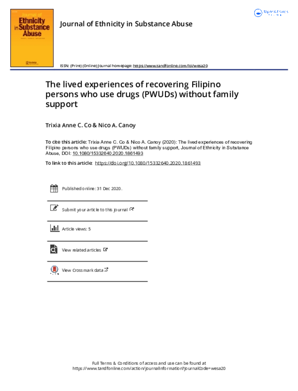 (PDF) The lived experiences of recovering Filipino persons who use ...