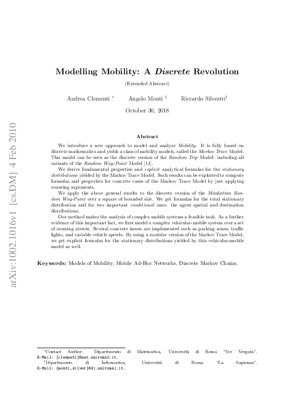 (PDF) Modelling Mobility: A Discrete Revolution