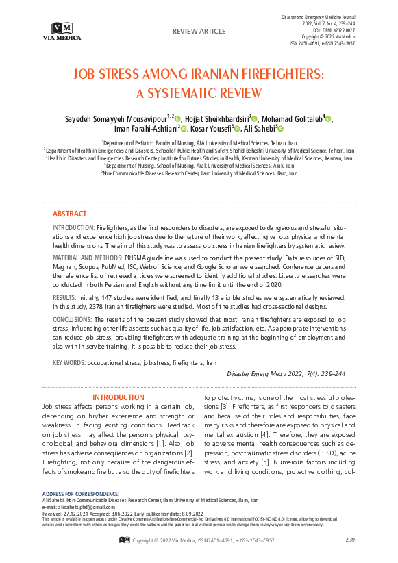 (PDF) Job stress among Iranian firefighters: a systematic review