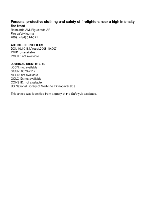 (PDF) Personal protective clothing and safety of firefighters near a ...