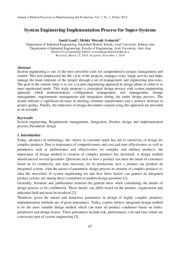 (PDF) System Engineering Implementation Process for Super-Systems