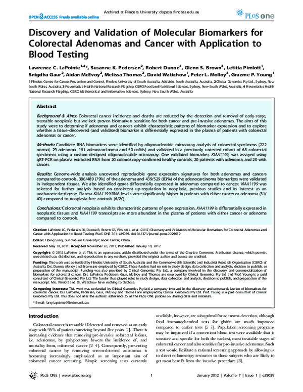 (PDF) Discovery and Validation of Molecular Biomarkers for Colorectal ...