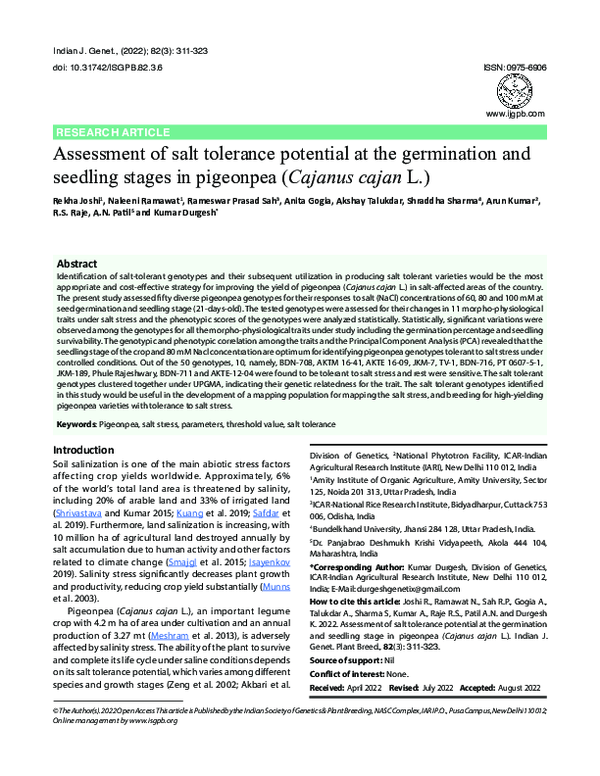 (PDF) Assessment of salt tolerance potential at the germination and ...