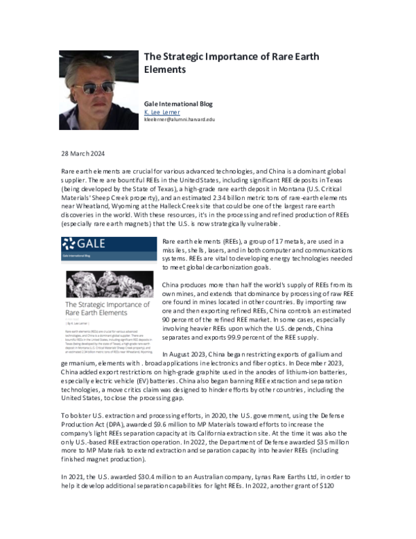 (PDF) The Strategic Importance of Rare Earth Elements